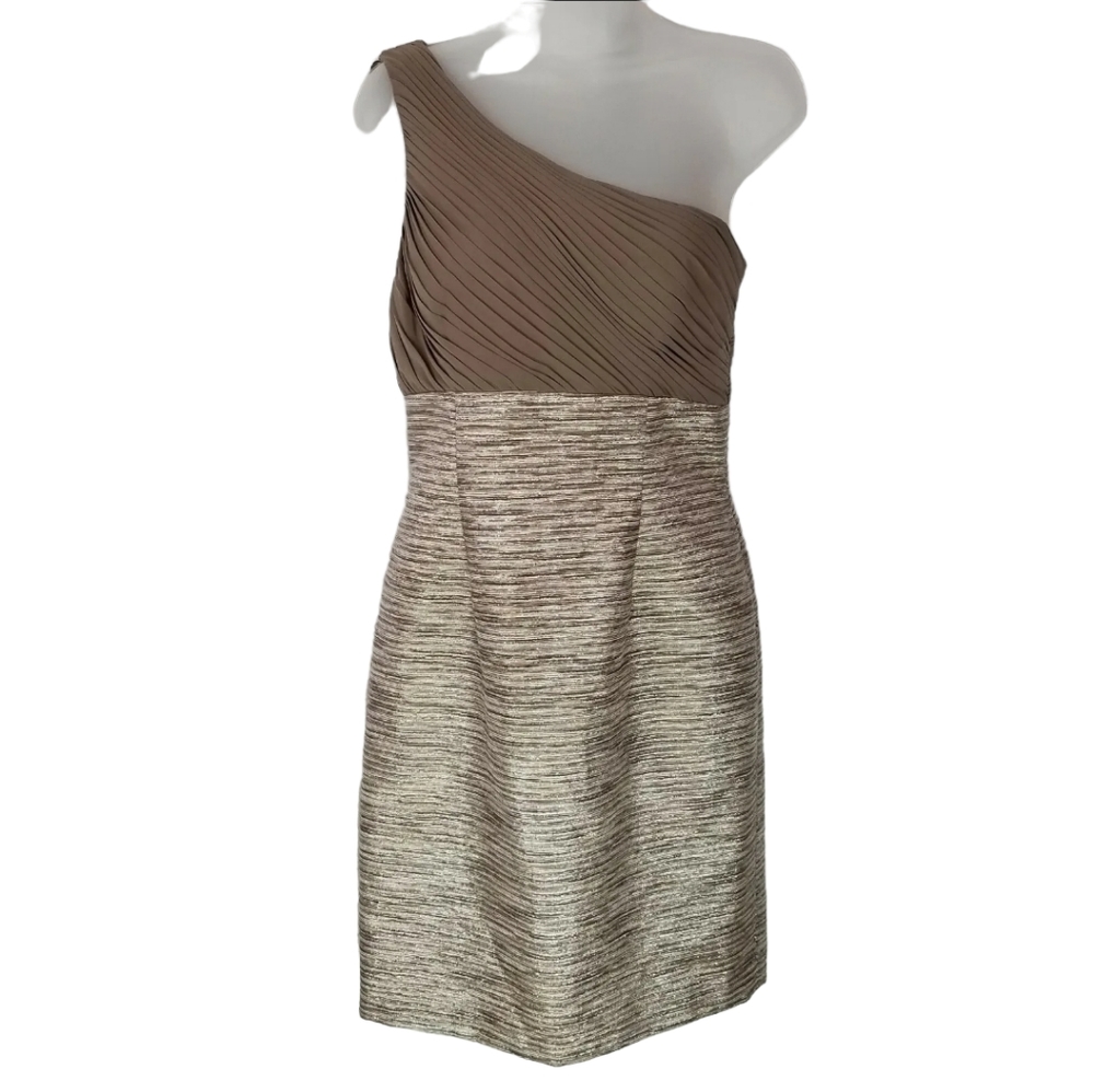 Eliza J New York Dress Taupe Champagne One Shoulder Style Holiday NYE